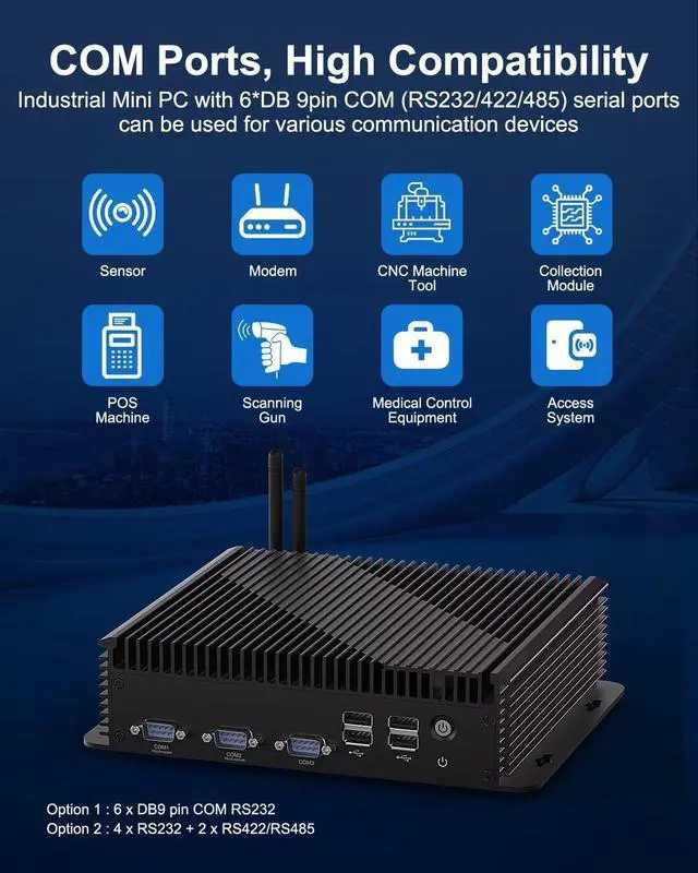 Alt view image 2 of 5 - WEIDIAN Industrial Mini PC Win 11 Pro i5 1235U, 32GB DDR5 1TB NVME SSD, (Fan Cooling) Industrial Mini Desktop Computer 6xCOM(RS232/422/485) 4K 3xDisplays(2HD+DP) 8xUSB WiFi6&BT5.2 2x2.5G LAN DC 9~36V