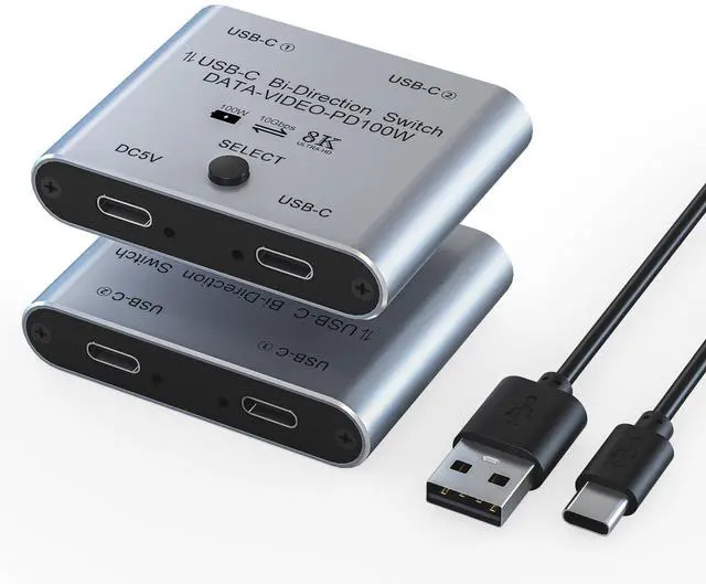 Main image of 8K USB C Switch Splitter USB C Switcher for 2 Computers - Bi Directional USBC KVM Switch 1 in 2 Out for 8K@60Hz/4K@144Hz Video Transfer+100W Charging+10Gbps Data, with Power Cable