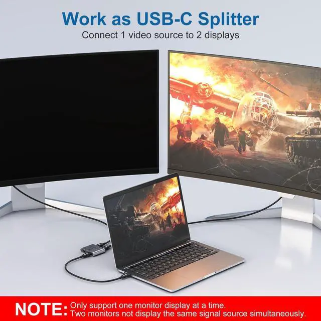 Alt view image 4 of 5 - 8K USB C Switch Splitter USB C Switcher for 2 Computers - Bi Directional USBC KVM Switch 1 in 2 Out for 8K@60Hz/4K@144Hz Video Transfer+100W Charging+10Gbps Data, with Power Cable