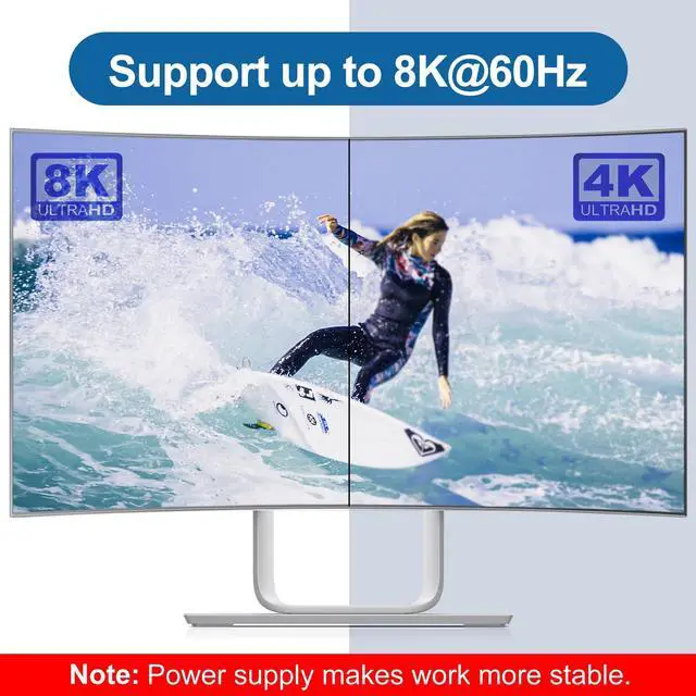 Alt view image 5 of 5 - 8K USB C Switch Splitter USB C Switcher for 2 Computers - Bi Directional USBC KVM Switch 1 in 2 Out for 8K@60Hz/4K@144Hz Video Transfer+100W Charging+10Gbps Data, with Power Cable