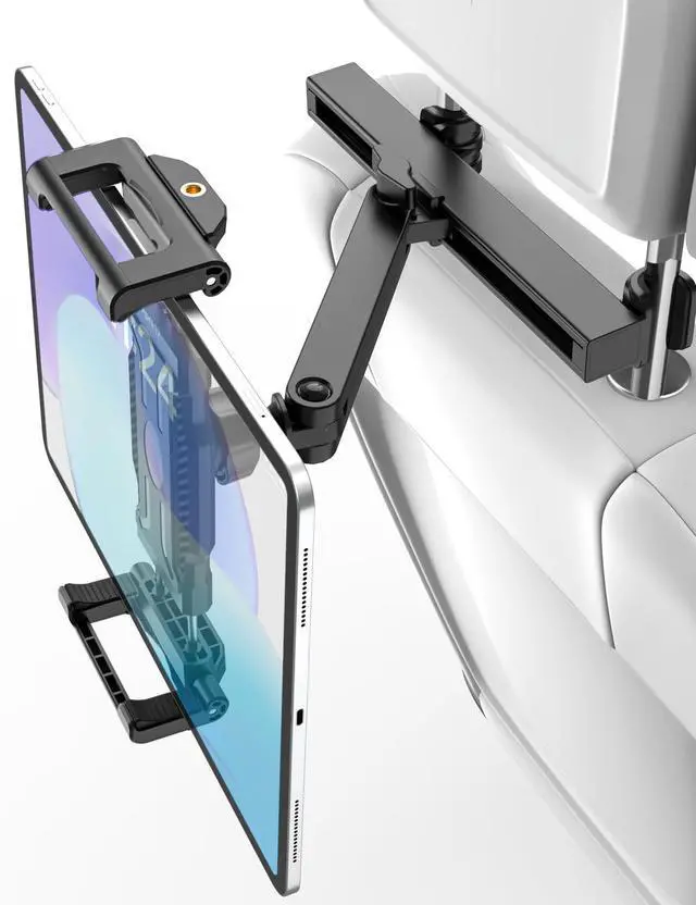 Main image of Car Headrest Tablet Holder, [Adjustable Extension Arm] Back Seat Tablet Mount with Foldable Wide Clip, Essential for Kids Travel, for iPad Pro 13, Air, Mini, Galaxy Tab, Fire, 5.5-15.6" Devices