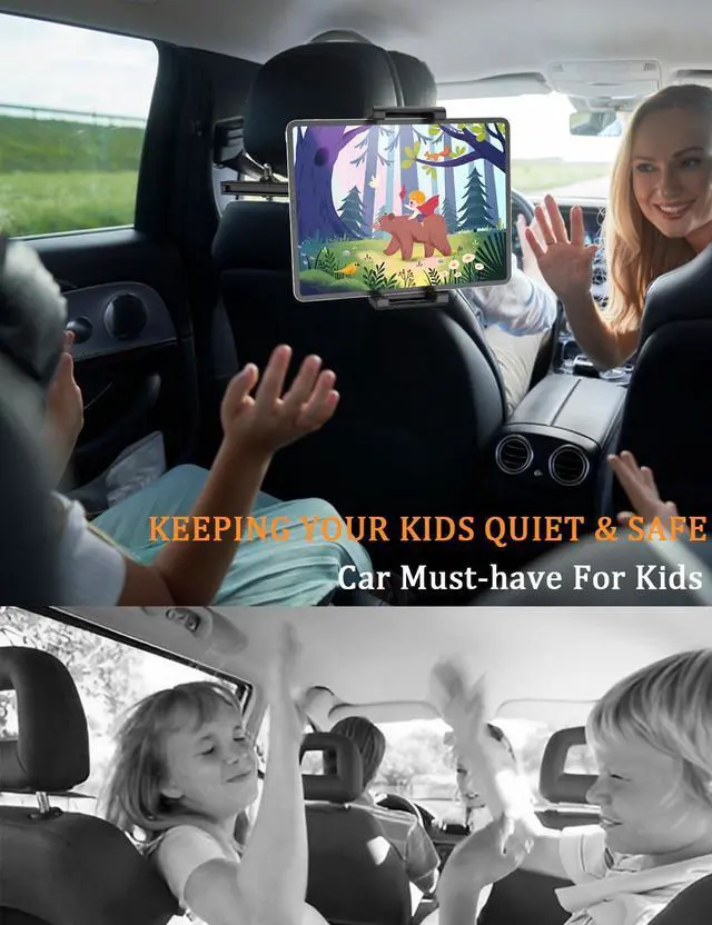 Alt view image 2 of 5 - Car Headrest Tablet Holder, [Adjustable Extension Arm] Back Seat Tablet Mount with Foldable Wide Clip, Essential for Kids Travel, for iPad Pro 13, Air, Mini, Galaxy Tab, Fire, 5.5-15.6" Devices