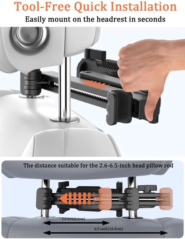 Alt view image 4 of 5 - Car Headrest Tablet Holder, [Adjustable Extension Arm] Back Seat Tablet Mount with Foldable Wide Clip, Essential for Kids Travel, for iPad Pro 13, Air, Mini, Galaxy Tab, Fire, 5.5-15.6" Devices