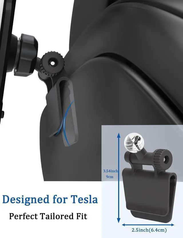 Alt view image 2 of 5 - Headrest Tablet Holde for Tesla Model 3/Y/S/X, Road Trip Essentials for Kids, Back Seat iPad Mount for Thick Cases (Max Depth 1.18''), Fits All 5.5-15.6" iPad Pro Air Mini, Galaxy Tab, Fire Series