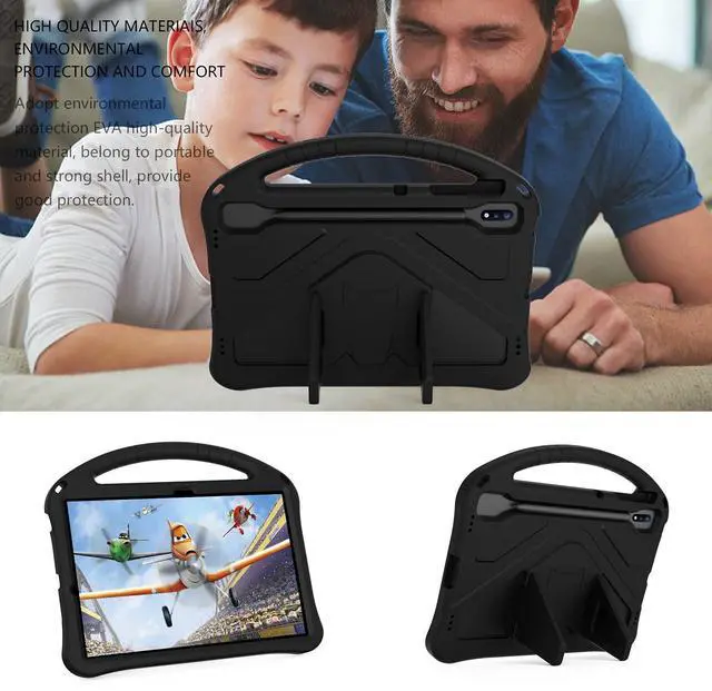 Alt view image 3 of 5 - YRH Kids Case for Samsung Galaxy Tab S10 Plus/Tab S9 FE Plus/Tab S9 Plus 12.4 inch, EVA Shockproof Cover with Handle Stand, Black