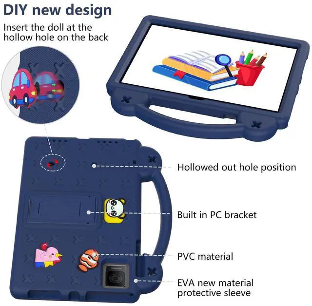 Alt view image 4 of 5 - YRH for Revvl Tab 5G Tablet Case Kids 2023, EVA Shockproof Cover for Tmobile Revvl Tab 5G 10.36 inch Tablet Case, with Stand Handle Figures, Navy