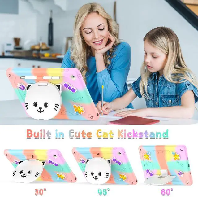 Alt view image 5 of 5 - YOUSIDUN for iPad 9th/8th/7th Generation Case Kids Girls, iPad 10.2'' case with Stylus Pen, Cute Cat Stand,Penci Holder Shoulder Strap,Shockproof Protective Case for iPad 9th Gen (Colourful Rose Gold)