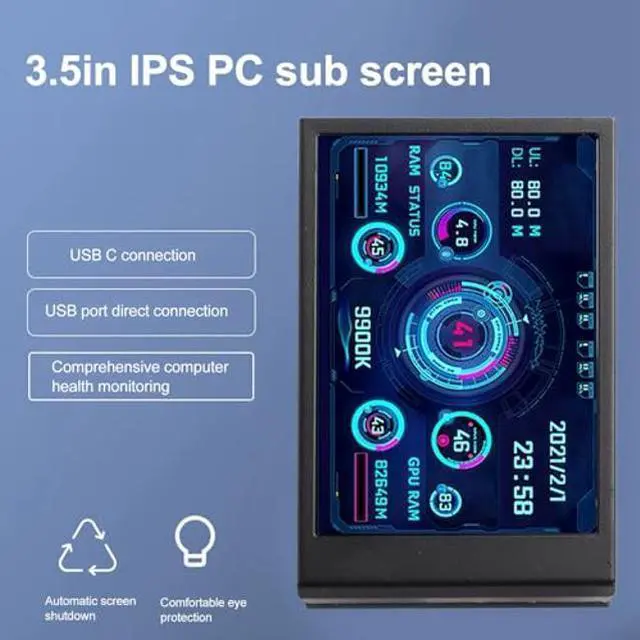 Alt view image 2 of 5 - Yunseity Computer Temp Monitor, AIDA64 PC CPU Hard Disk Real Time Data Monitor, 3.5 Inch USB Mini Screen PC Sensor Panel Display with USB Type C Port (Black)