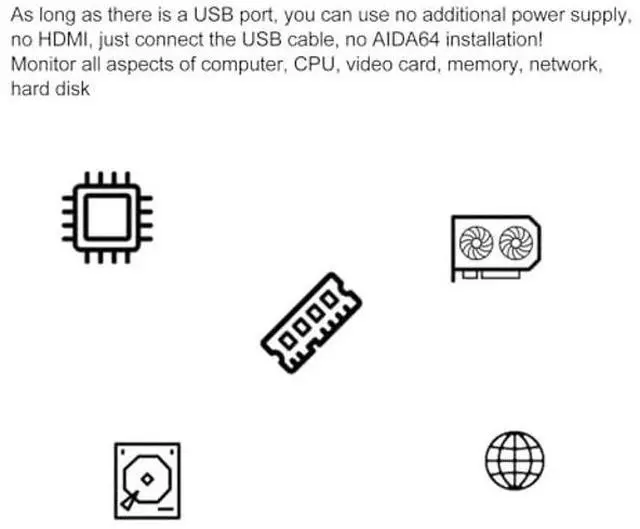 Alt view image 5 of 5 - Yunseity Computer Temp Monitor, AIDA64 PC CPU Hard Disk Real Time Data Monitor, 3.5 Inch USB Mini Screen PC Sensor Panel Display with USB Type C Port (Black)