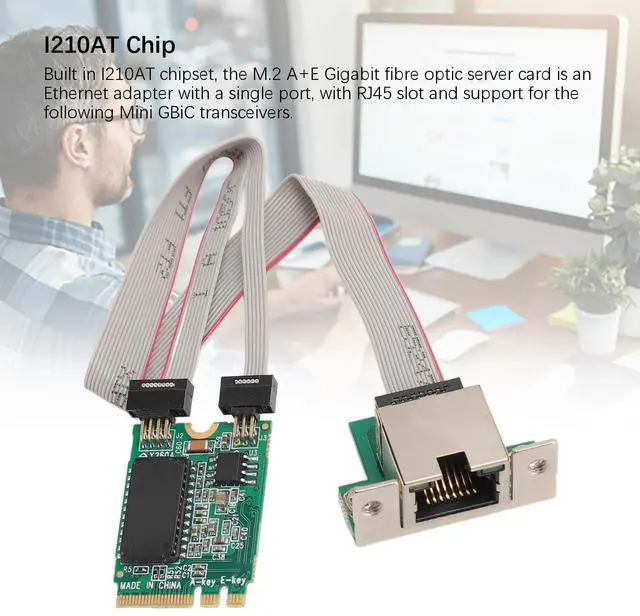Alt view image 3 of 5 - M.2 A E Network Card,Singe Port Gigabit Ethernet NIC with I210AT Chip,Mini GBiC,Supports 1000/100/10Mbps link rates,IEEE 802.3x,IPv4,IPv6,9K jumbo frame,for Embedded Systems