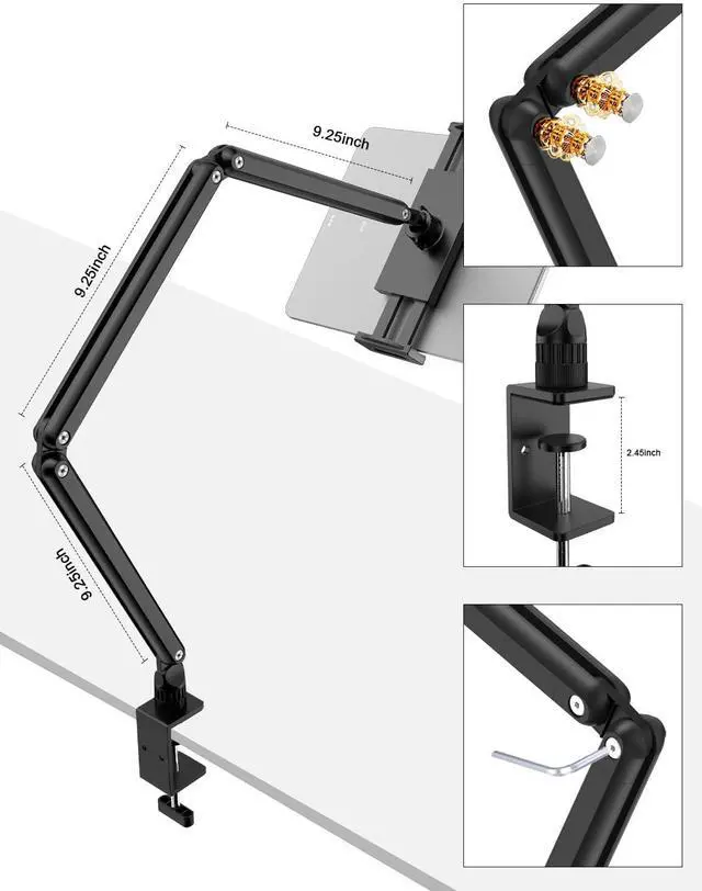 Alt view image 3 of 5 - Adjustable Aluminum Tablet Stand, Foldable Arm for Desk/Bed, 360deg Rotation, Compatible with iPad Pro 12.9/11, Air, Mini, Samsung Tabs, Nintendo Switch, 5.1''-15.9'' Devices - Sturdy & Portable