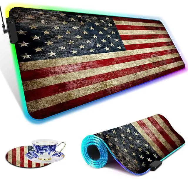 Main image of RGB Gaming Mouse Pad Large Mouse Pad Desk Mat Led Mouse Pad Light-up Mouse Pad, Large Keyboard Pad, Optical Waterproof Non-Slip, Great for Gamers, Vintage Red American Flag