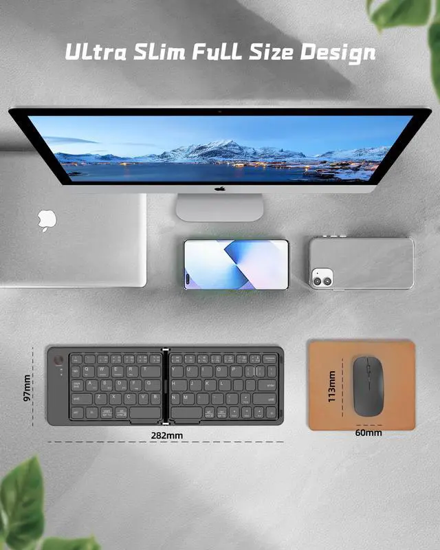 Alt view image 3 of 5 - Wireless Bluetooth Keyboard & Mouse Combo, Foldable Mini Portable Typepad for iPad, iPhone, Tablet,Folding Rechargeable & Compatible with iOS, Windows, Android Devices, Laptops & Smartphones