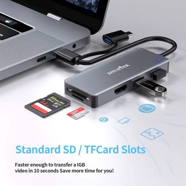 Alt view image 3 of 5 - USB 3.0 to HDMI Adapter, USB C USB HUB with HDMI 1080p for Extended Display PC Laptop Desktop, 2 USB Ports, SD and Micro SD Card Reader Only Support Windows7, Windows10, Windows11 System