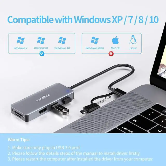 Alt view image 4 of 5 - USB 3.0 to HDMI Adapter, USB C USB HUB with HDMI 1080p for Extended Display PC Laptop Desktop, 2 USB Ports, SD and Micro SD Card Reader Only Support Windows7, Windows10, Windows11 System