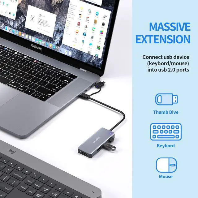 Alt view image 5 of 5 - USB 3.0 to HDMI Adapter, USB C USB HUB with HDMI 1080p for Extended Display PC Laptop Desktop, 2 USB Ports, SD and Micro SD Card Reader Only Support Windows7, Windows10, Windows11 System