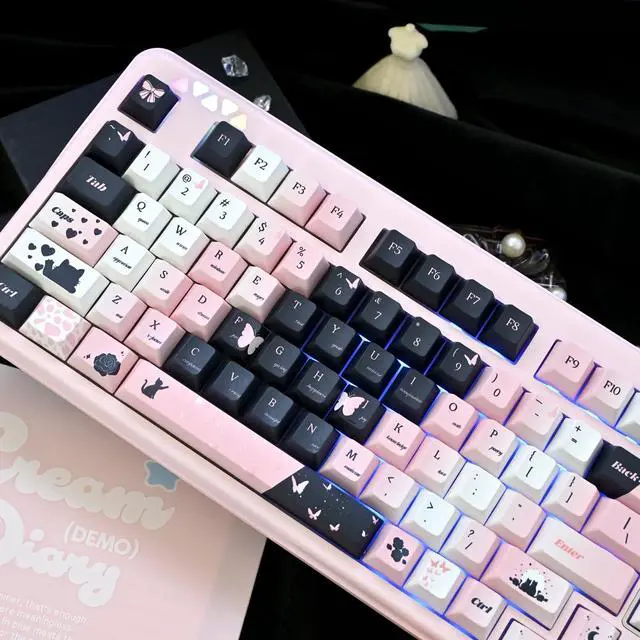 Alt view image 5 of 5 - ZMX Black Pink Gradient Keycaps,Cute Cat Aesthetic Rose Custom Keycap Set Cherry Profile Dye Sublimation PBT Keycaps for Cherry MX Switches 60% 75% 100%-Full Size Mechanical Gaming Keyboard (139 Keys)