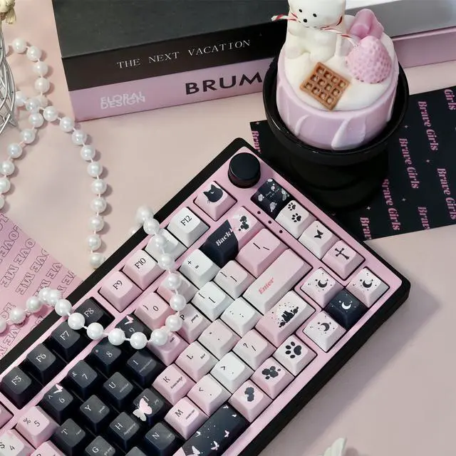 Alt view image 3 of 5 - ZMX Black Pink Gradient Keycaps,Cute Cat Aesthetic Rose Custom Keycap Set Cherry Profile Dye Sublimation PBT Keycaps for Cherry MX Switches 60% 75% 100%-Full Size Mechanical Gaming Keyboard (139 Keys)