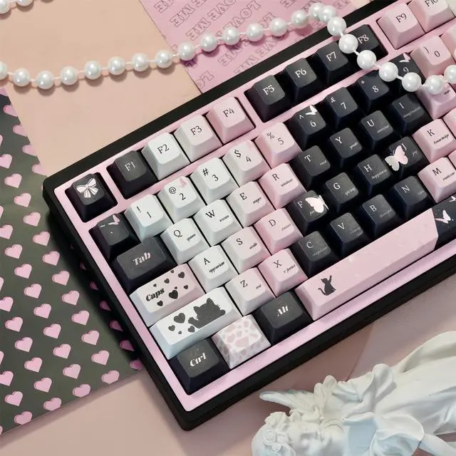 Alt view image 4 of 5 - ZMX Black Pink Gradient Keycaps,Cute Cat Aesthetic Rose Custom Keycap Set Cherry Profile Dye Sublimation PBT Keycaps for Cherry MX Switches 60% 75% 100%-Full Size Mechanical Gaming Keyboard (139 Keys)