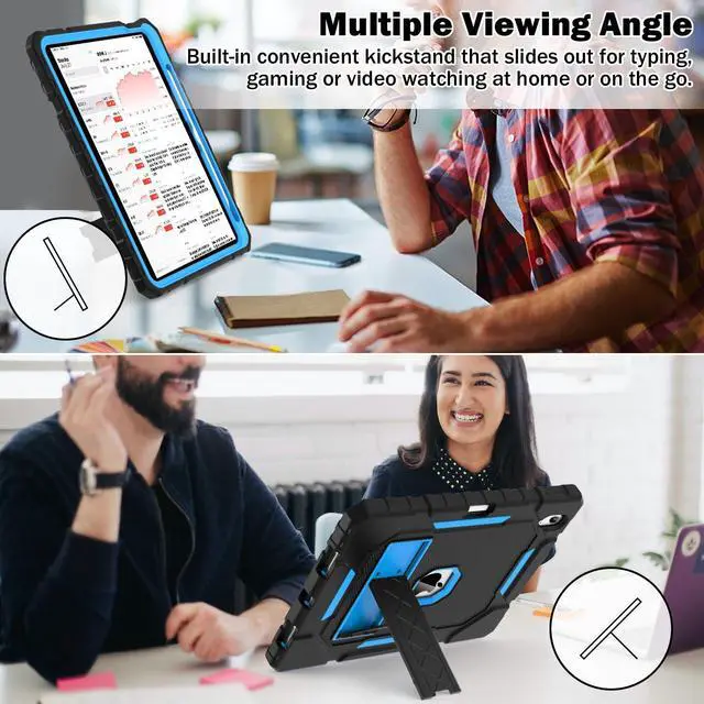 Alt view image 4 of 5 - ZoneFoker Case for iPad (A16) 11th/10th Generation 11/10.9 inch 2025/2022, Heavy Duty Military Grade Shockproof Rugged Cover with Pencil Holder/Stand for i Pad 11th / 10 th Gen (Black+Blue)