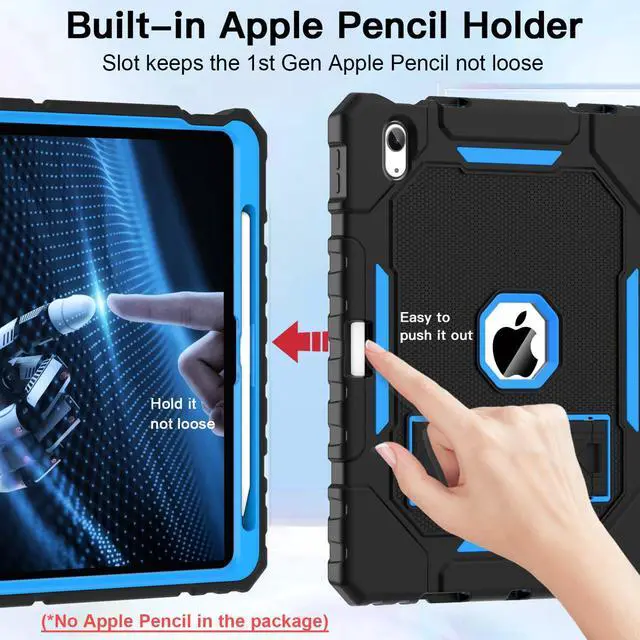 Alt view image 5 of 5 - ZoneFoker Case for iPad (A16) 11th/10th Generation 11/10.9 inch 2025/2022, Heavy Duty Military Grade Shockproof Rugged Cover with Pencil Holder/Stand for i Pad 11th / 10 th Gen (Black+Blue)
