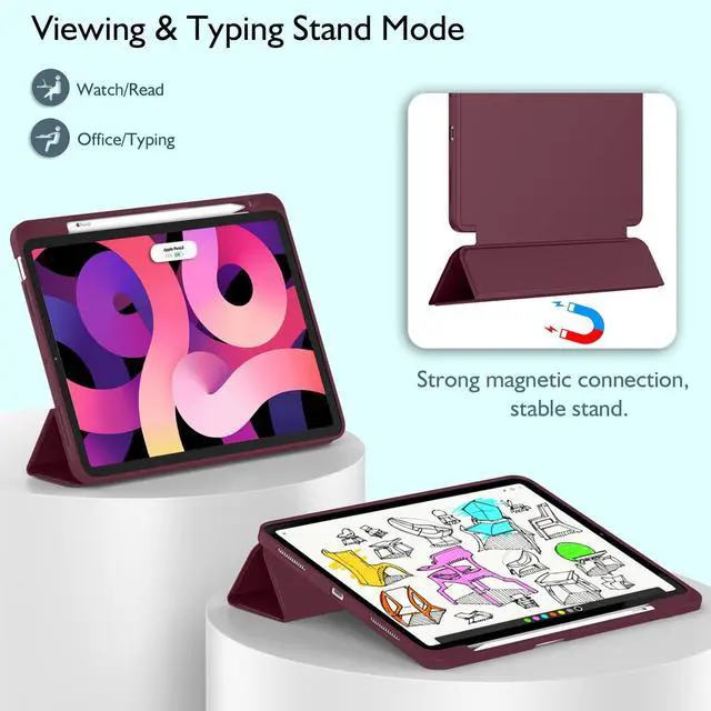 Alt view image 5 of 5 - ZryXal iPad Air 11 Inch Case M3 2025 / M2 2024, iPad Air Case 5th Generation/4th Generation 2022/2020 10.9 Inch [Support Touch ID and Auto Wake/Sleep](Wine)