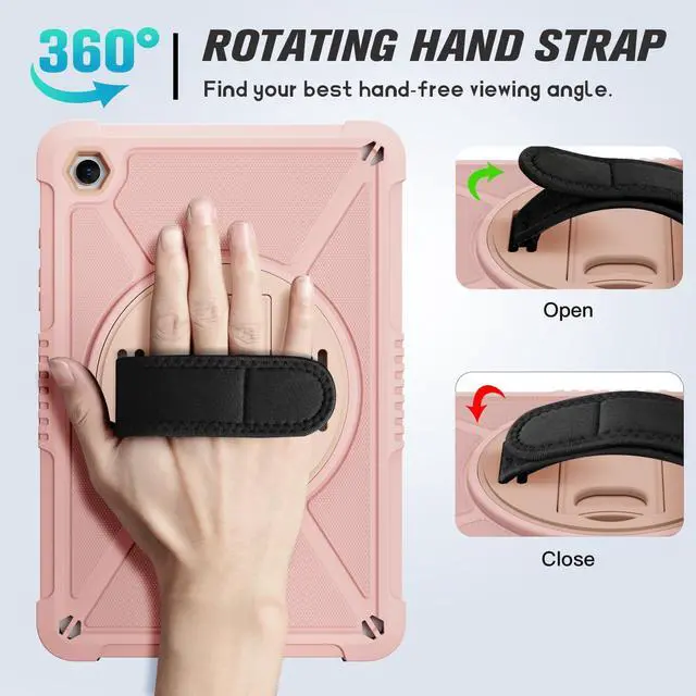 Alt view image 3 of 5 - ZtotopCases for Samsung Galaxy Tab A9+ / A9 Plus 11'' 2023 (SM-X210/X216/X218), Shockproof Hard Duty Case with Screen Protector+360 Rotating Hand Strap&Stand+Shoulder Strap for Tab A9+ Tablet, Pink