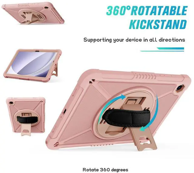 Alt view image 5 of 5 - ZtotopCases for Samsung Galaxy Tab A9+ / A9 Plus 11'' 2023 (SM-X210/X216/X218), Shockproof Hard Duty Case with Screen Protector+360 Rotating Hand Strap&Stand+Shoulder Strap for Tab A9+ Tablet, Pink