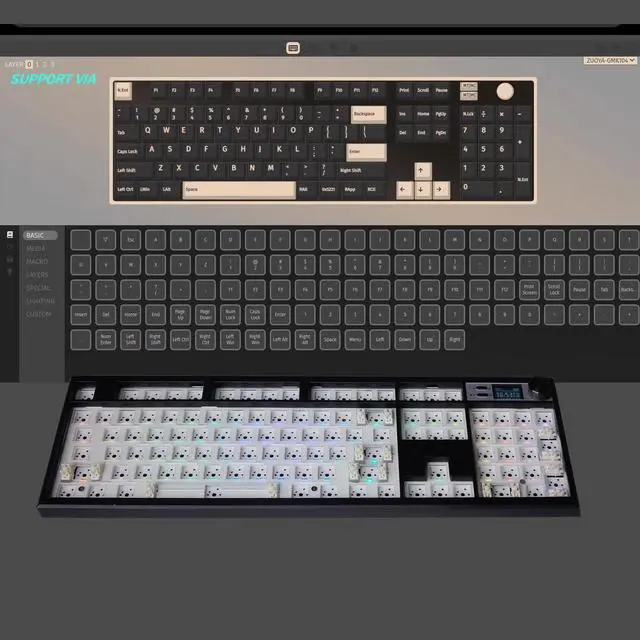 Alt view image 4 of 5 - ZUOYA GMK104 Full Size Mechanical Keyboard Kit with Screen&Knob,VIA Programmable HotSwap Wireless BT5.0/2.4G/Type-C Gasket Mounted PCB Custom Barebones DIY Kit RGB Gaming Keyboard(White)