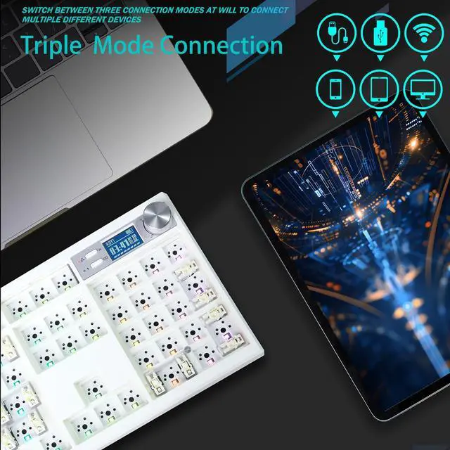 Alt view image 5 of 5 - ZUOYA GMK104 Full Size Mechanical Keyboard Kit with Screen&Knob,VIA Programmable HotSwap Wireless BT5.0/2.4G/Type-C Gasket Mounted PCB Custom Barebones DIY Kit RGB Gaming Keyboard(White)