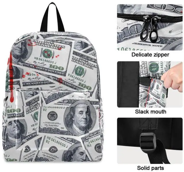 Alt view image 3 of 5 - ZzWwR Bloody Us 100 Dollars Money Big Travel Laptop Backpack Durable Computer Bag Gift for Men Women School Bookbags Work