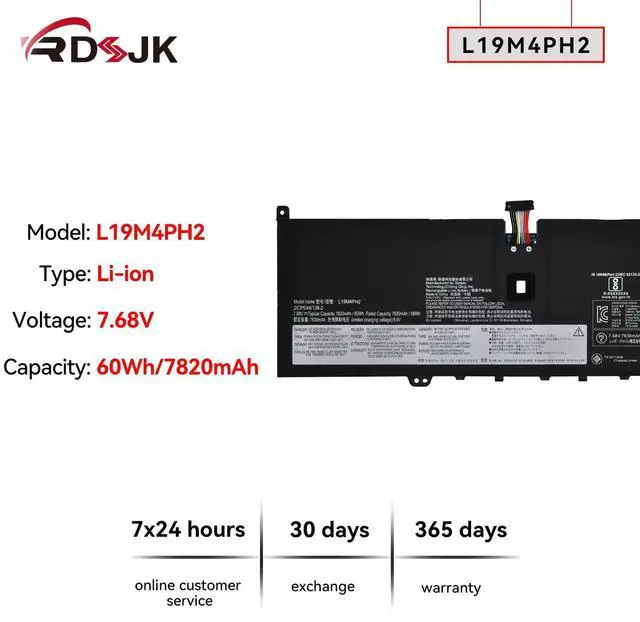Alt view image 2 of 5 - L19M4PH2 L19C4PH2 Laptop Battery for Lenovo Ideapad Yoga 9-14ITL5 82BG Yoga 9i (14inch) 2-in-1 C950 9-14ITL5-82BG001AUK 82BG00DRUE Series SB10Z33894 5B10Z33895 5B10Z33896 SB10Z33898 7.68V 60Wh 7820mAh