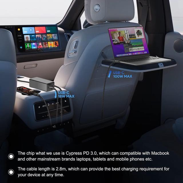 Alt view image 4 of 5 - CASIMY for Acer HP Dell MSI Surface Pro USB C Laptop Car Charger 100W C Port Laptop Charger for MacBook Pro Air Lenovo Asus LG Gram Razer Samsung Chromebook PD3.0 96W 87W Auto 12V-24V DC Power Adapter