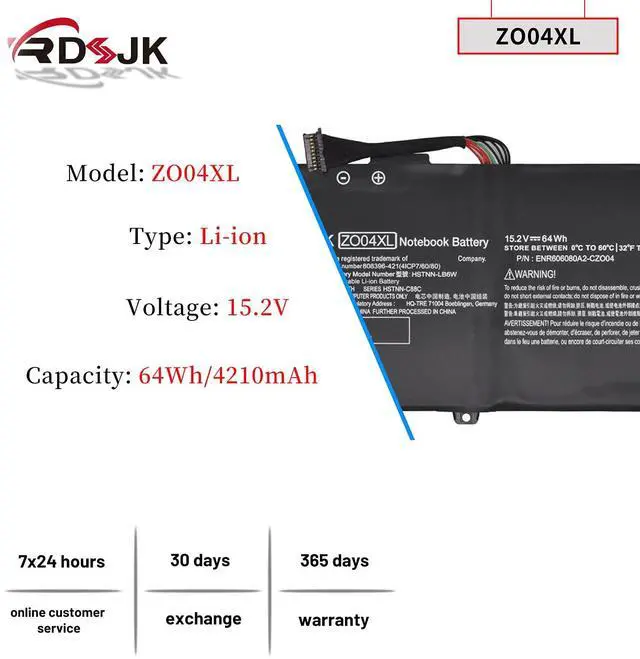 Alt view image 2 of 5 - ZO04XL ZO04 Laptop Battery for HP ZBook Studio G3 G4 G4-Y6K33EA Mobile Workstation Series ZO06XL ZO06 808396-421 808450-001 808450-002 HSTNN-CS8C HSTNN-C88C HSTNN-LB6W HSTNN-KB6W HSN-C02C 15.2V 64Wh