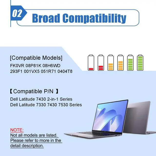 Alt view image 3 of 5 - 58Wh FK0VR Battery Compatible with Dell Latitude 5330 7330 7430 7530 Legion 5330 2-in-1/7330 2-in-1/7430 2-in-1 P133G P134G P135G P136G FKOVR 8H6WD 01VX5 404T8 51R71 8P81K 15.2V 3625mAh