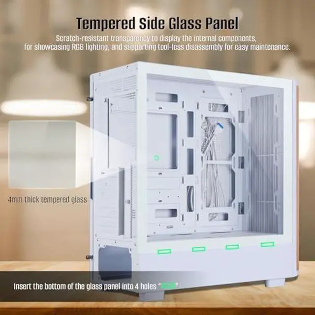 Alt view image 4 of 5 - ATX Mid Tower Gaming PC Case - Tempered Side Glass Panel - Dual Chamber - Walnut Wood Front - Can Build in 12 ARGB PWM Fans High Airflow 360MM RAD Supports for ATX/mATX/Mini ITX Motherboards White
