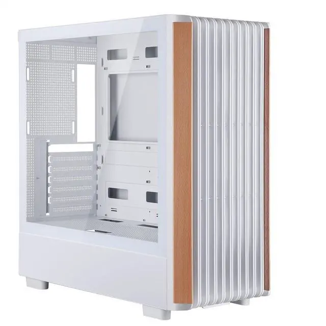 Main image of ATX Mid Tower Gaming PC Case - Tempered Side Glass Panel - Dual Chamber - Walnut Wood Front - Can Build in 12 ARGB PWM Fans High Airflow 360MM RAD Supports for ATX/mATX/Mini ITX Motherboards White