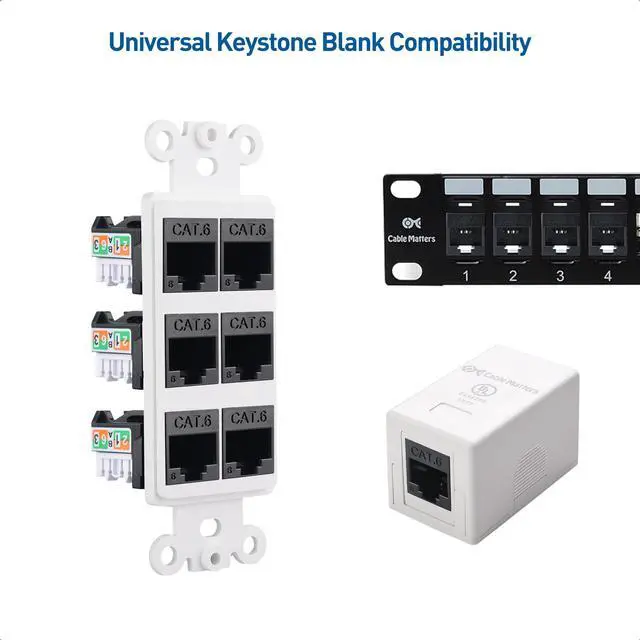 Alt view image 3 of 5 - Cable Matters [UL Listed] 25-Pack 10Gbps Rapid-Install Cat6 Keystone Jacks, Slim Profile Ethernet Keystone Jack, RJ45 Keystone Jack with Punch-Down Stand, Black (Model 180070)