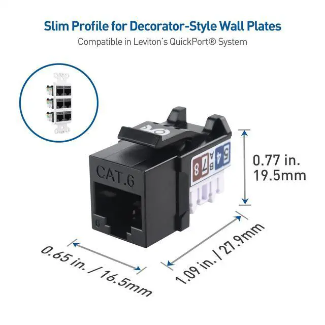 Alt view image 2 of 5 - Cable Matters [UL Listed] 25-Pack 10Gbps Rapid-Install Cat6 Keystone Jacks, Slim Profile Ethernet Keystone Jack, RJ45 Keystone Jack with Punch-Down Stand, Black (Model 180070)