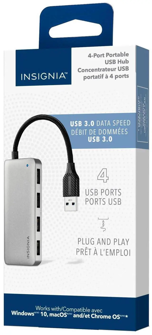 Alt view image 2 of 5 - Insignia 4-Port USB 3.0 Hub, USB Splitter Expander for Laptop, Xbox, Flash Drive, HDD, Console, Printer, Camera, Keyborad, Mouse, MacBook, Surface, PC