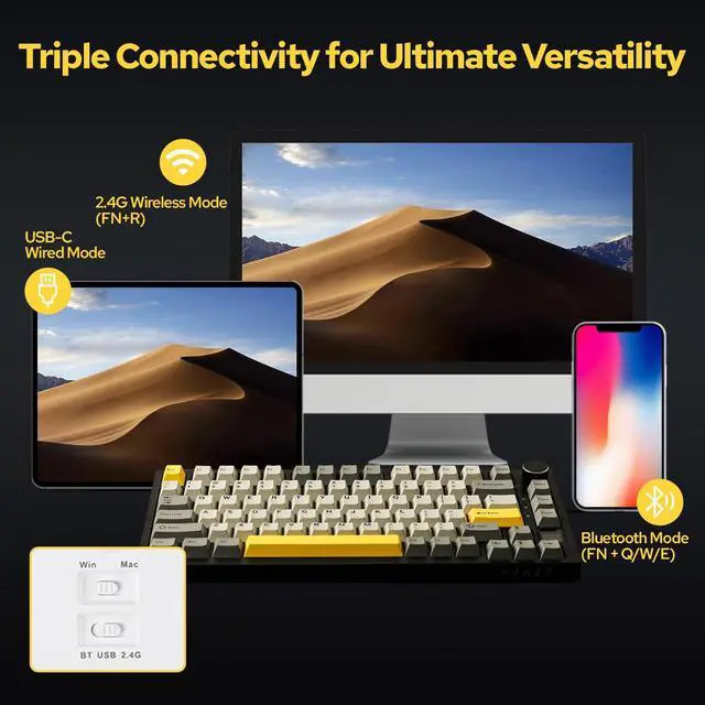 Alt view image 4 of 5 - EPOMAKER Ajazz AK820 Pro 75% Mechanical Keyboard+Click Gaming Mouse Wireless 2.4Ghz/Bluetooth/Type-C