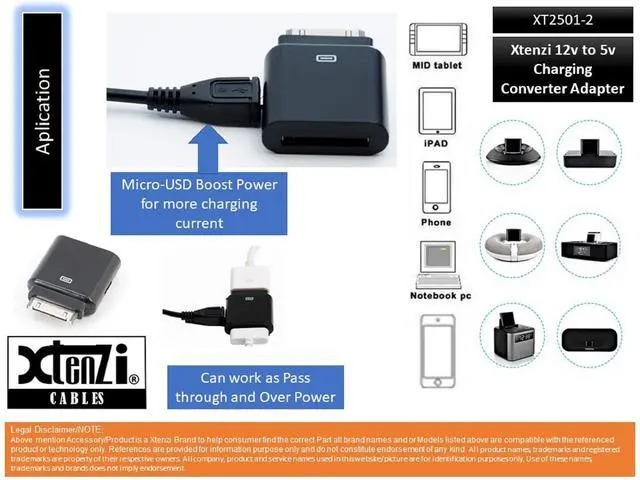 Alt view image 5 of 5 - Xtenzi Charging Converter 30 Pin Pass Through Adapter XT12V5 Compatible with iPod iPhone iPad Car Vehicle