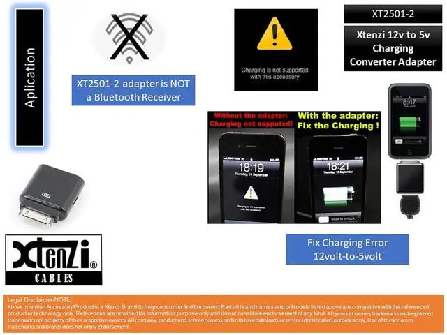 Alt view image 4 of 5 - Xtenzi Charging Converter 30 Pin Pass Through Adapter XT12V5 Compatible with iPod iPhone iPad Car Vehicle