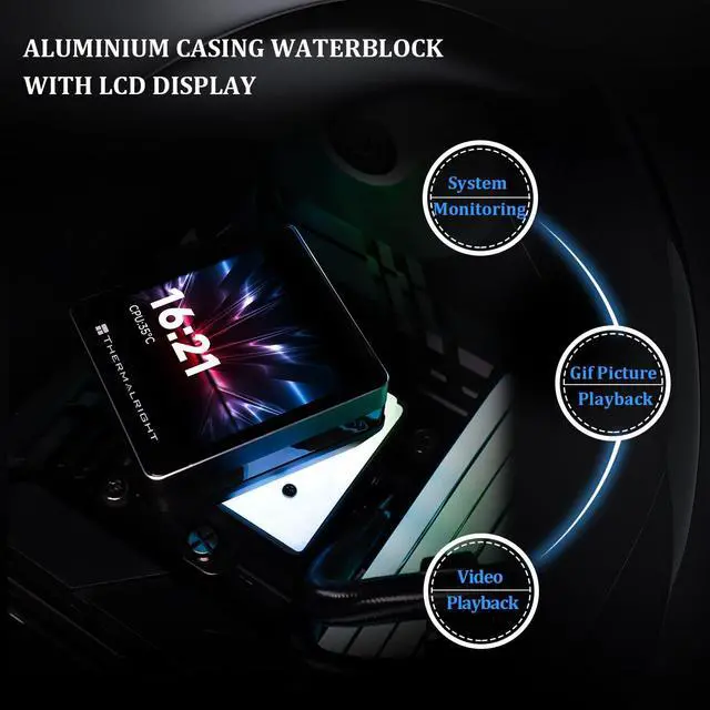 Alt view image 5 of 5 - Thermalright Grand Vision 360 ARGB Black CPU Water Cooler with 3 PWM Fans with 2150RPM,IPS LCD Screen with 480x480 Resolution,Liquid CPU Cooler for AM5;Intel LGA1700/1851,3.4-inch LCD Display