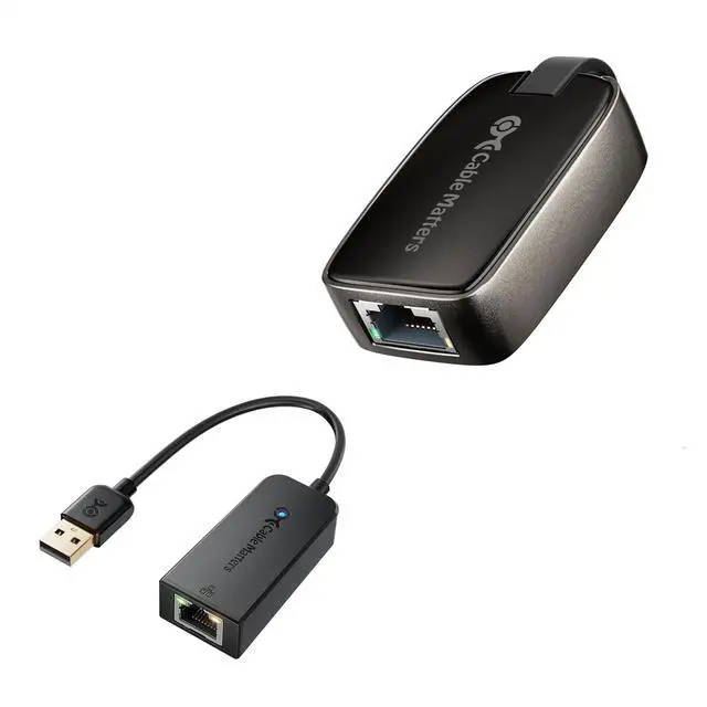 Main image of Cable Matters USB to Ethernet Adapter Supporting 10/100 Mbps Ethernet Network in Black & Portable USB C to Ethernet Adapter Gigabit, Foldable Ethernet to USB C