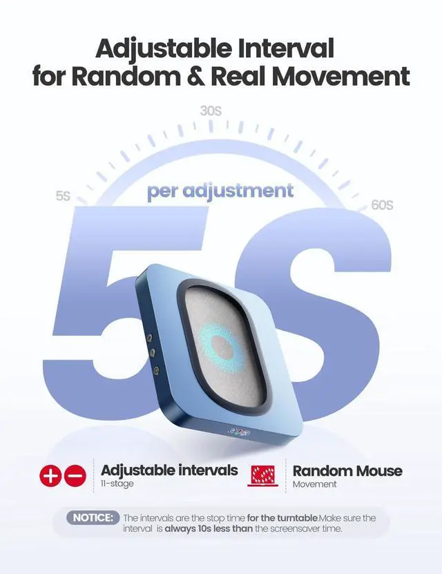 Alt view image 3 of 5 - Vaydeer Enlarged Turntable Mouse Mover, Max 3 Mouse Jiggler with Adjustable Intervals User-Friendly Buttons and LED Display Mouse Shaker Wiggler to Keep Your PC Awake(Spiral)