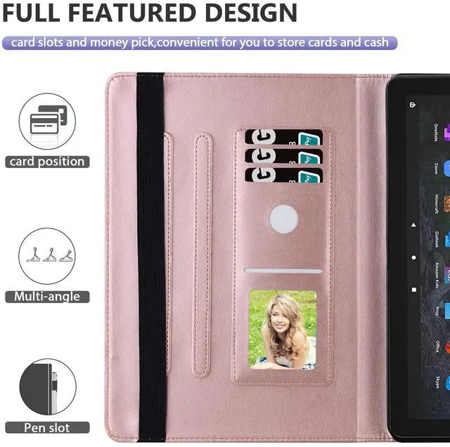 Alt view image 2 of 5 - Dteck for Fire Max 11 (13th Generation) Tablet Case 11" 2023, PU Leather Protective Fold Stand Case with Adjustable Viewing Angles, 4 Card Slots, Cute Butterfly Lightweight Slim Folio Case, Rosegold