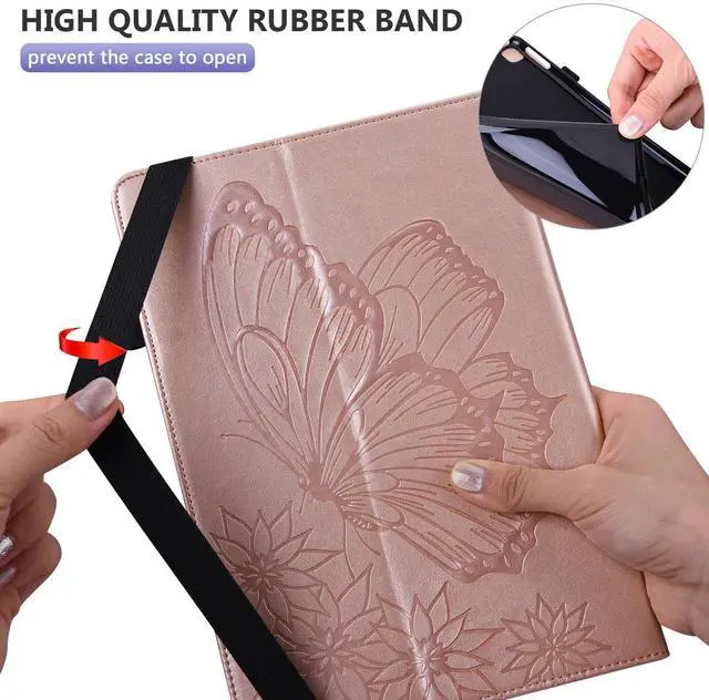 Alt view image 4 of 5 - Dteck for Fire Max 11 (13th Generation) Tablet Case 11" 2023, PU Leather Protective Fold Stand Case with Adjustable Viewing Angles, 4 Card Slots, Cute Butterfly Lightweight Slim Folio Case, Rosegold