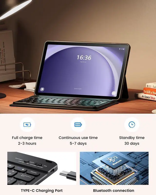 Alt view image 3 of 5 - INFILAND Keyboard Case for Samsung Galaxy Tab A9 Plus 5G with 7-Color Backlight & High Precision Trackpad, Slim and Portable Detachable Folder Style Keyboard Case for Tab A9 11 inch (08-Sky Blue)
