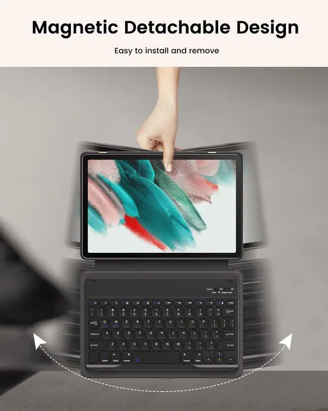 Alt view image 4 of 5 - INFILAND Keyboard Case for Samsung Galaxy Tab A9 Plus 5G with 7-Color Backlight & High Precision Trackpad, Slim and Portable Detachable Folder Style Keyboard Case for Tab A9 11 inch (08-Sky Blue)